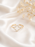 18k Gold dipped CZ Pave Quatrefoil Adjustable Ring